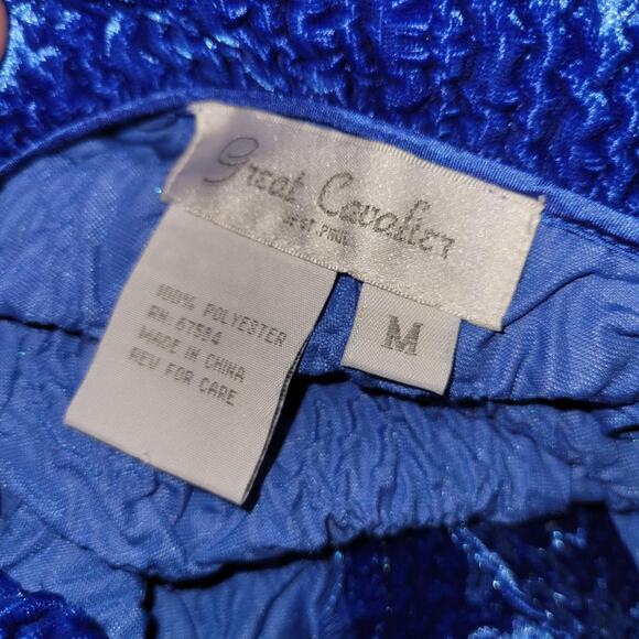 Vintage Blue Quilted Velvet Button Up Shirt, M - Picture 4 of 4